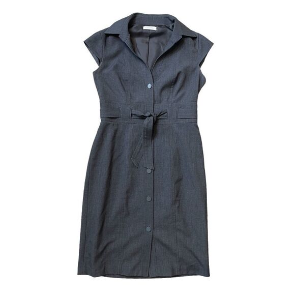 Calvin Klein Black Button Up Cap Sleeve Dress in Charcoal - Picture 11 of 15